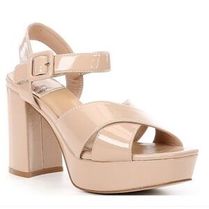 Jeffrey Campbell Amma‎ Patent Platform Nude Sandals Ankle Strap Beige 10